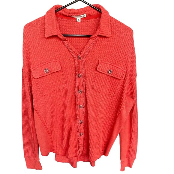 Frye and Co. Waffle Knit Top Womens Medium Button Up High Low Western - Picture 1 of 9